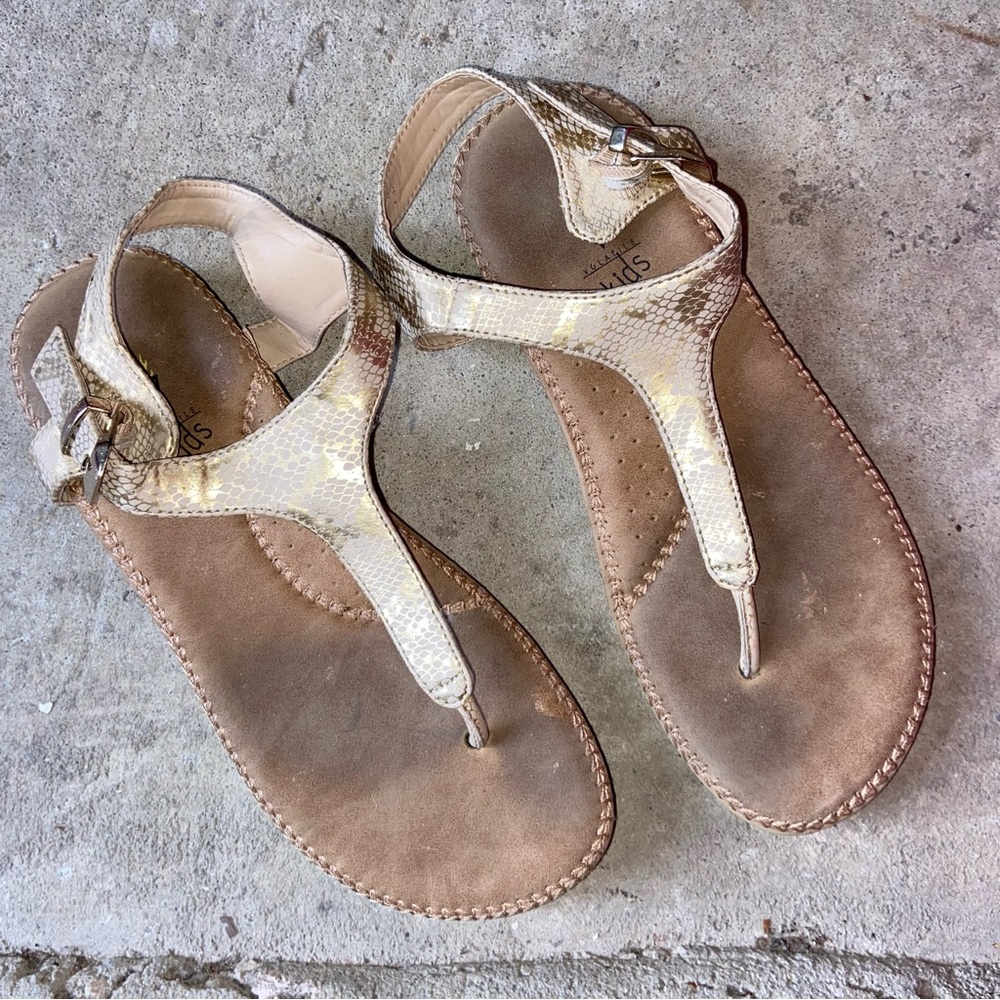 Volatile Girl’s 4 Gold Snakeskin Thong Sandals